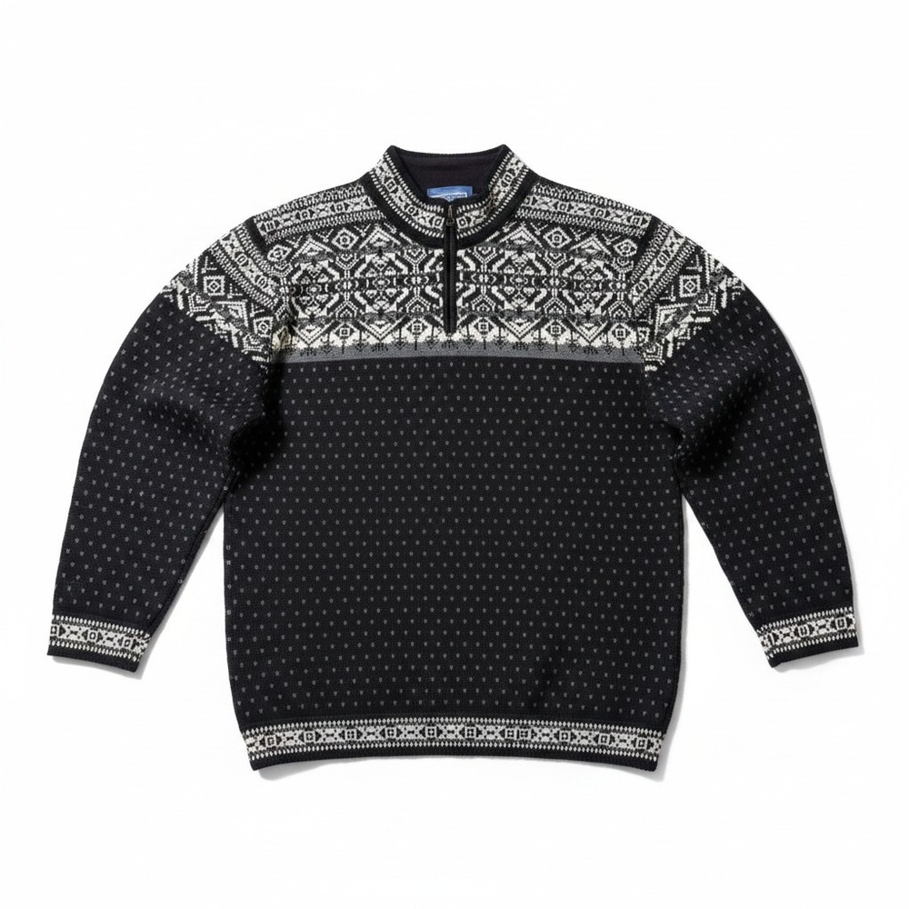 Icewear Icelandic Wool Quarter Zip Fair Isle Sweater Black White Mens XL